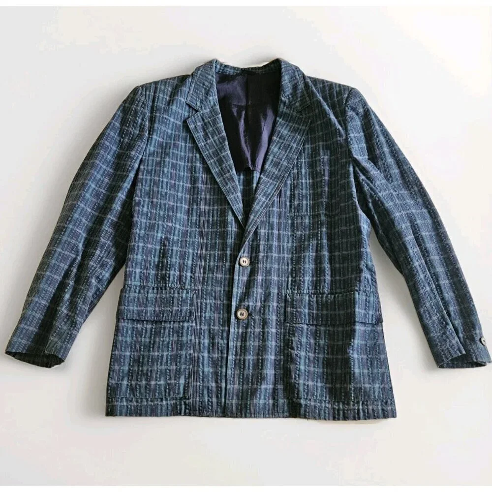 Azzurra Blazer Men 46 R Multi Seersucker Cotton Lined Sleeves Double Vented Boho - Picture 8 of 16